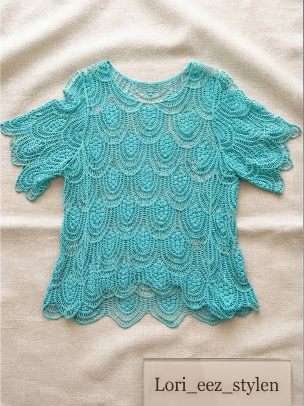 Crochet Scoop-Neck Top in Aqua
